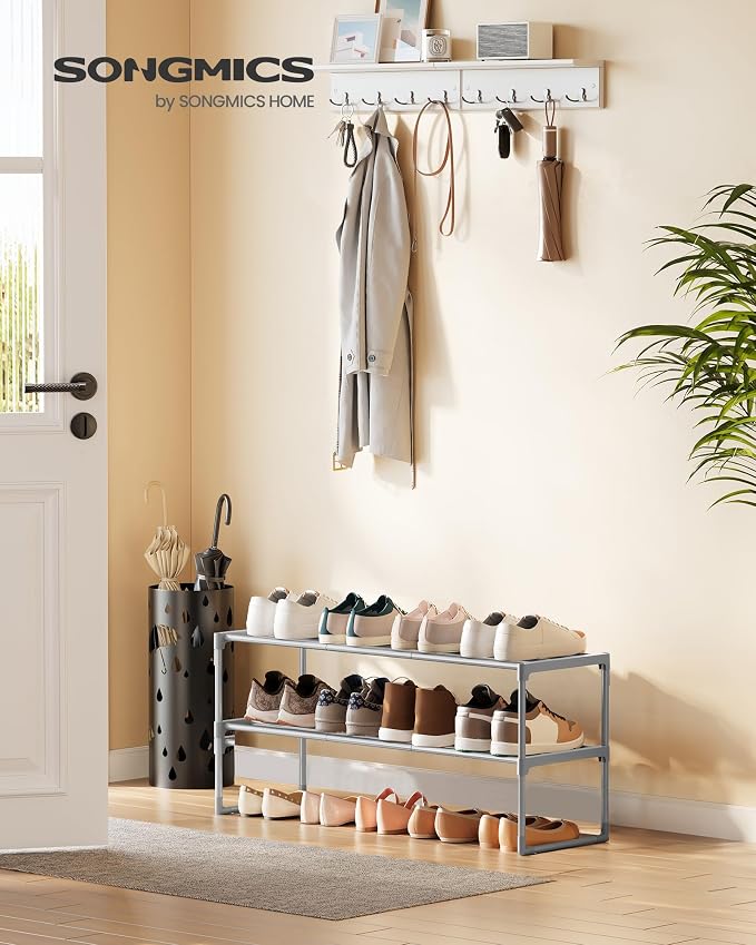 SONGMICS Shoe Rack, 2-Tier Shoe Organizer, Metal Storage Shelf, Upright or - Image 2