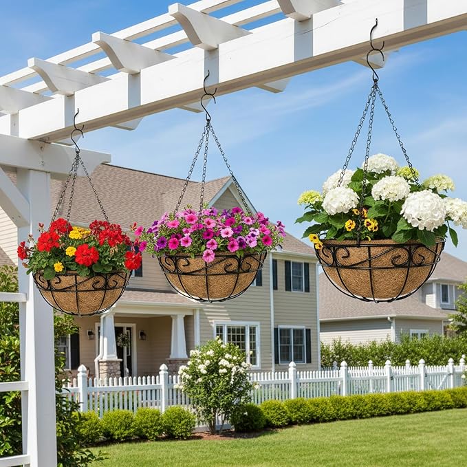 EIMQUVW Outdoor Metal Hanging Planters Basket Hanging Baskets - Image 8