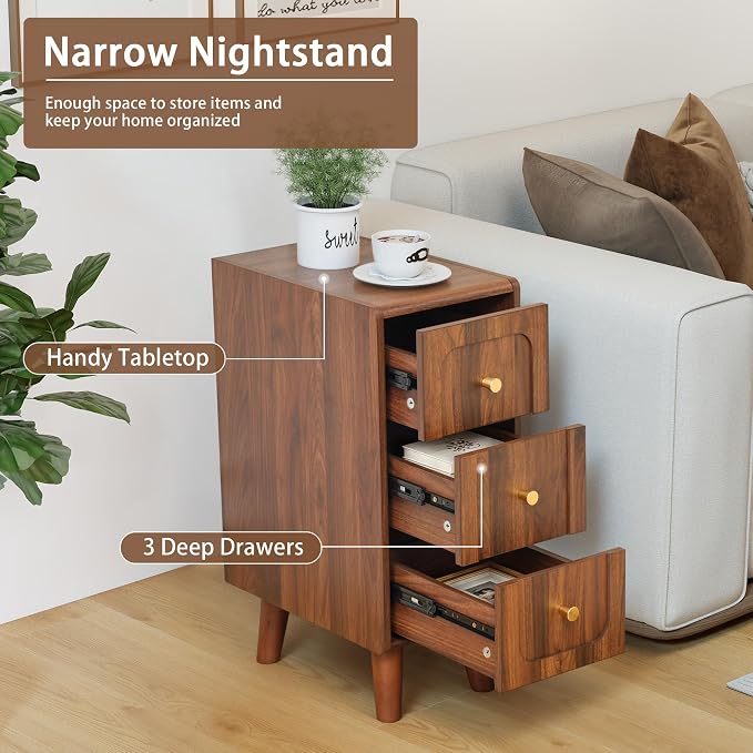 Small Nightstand Set of 2, Narrow Nightstand Slim Couch Side Table - Image 4