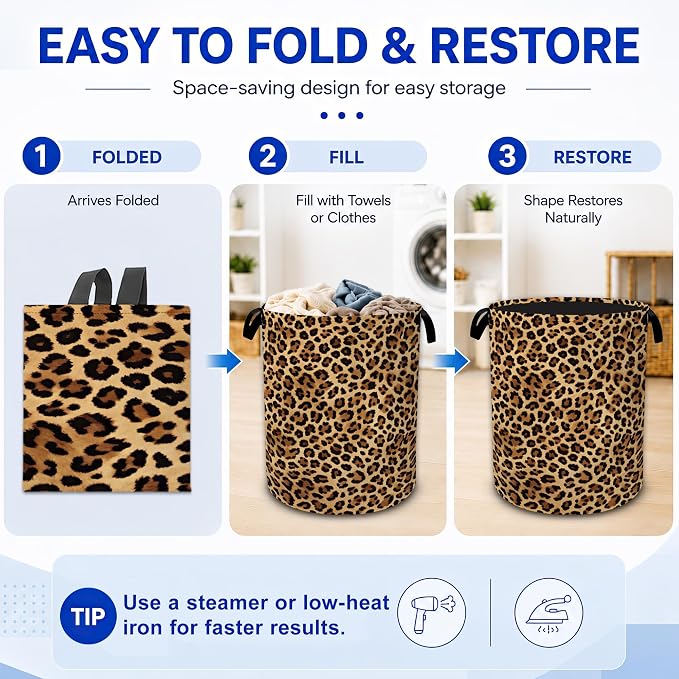 Leopard Print Laundry Basket Foldable Waterproof Oxford Cloth Tote Bag Laundry - Image 5