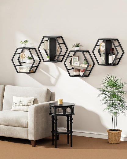 Hexagon Floating Shelves Set of 2, Glass Hanging Shelves - Image 6
