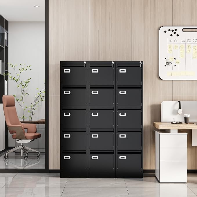 File Cabinets - 5 Drawers Vertical 17.8" Deep Lockable Filing Cabinet - Black & - Image 2