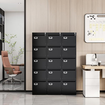 File Cabinets - 5 Drawers Vertical 17.8" Deep Lockable Filing Cabinet - Black & - Image 2