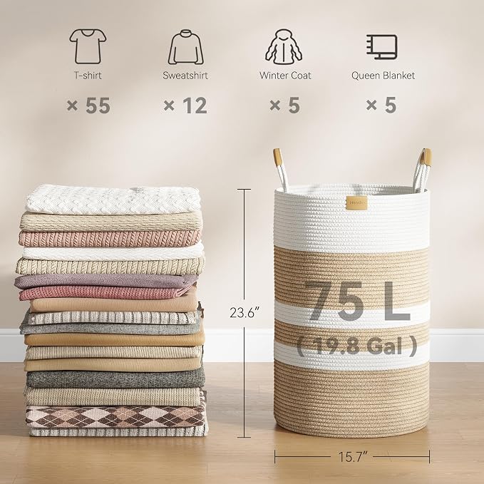 75L Striped Laundry Hamper - Image 4
