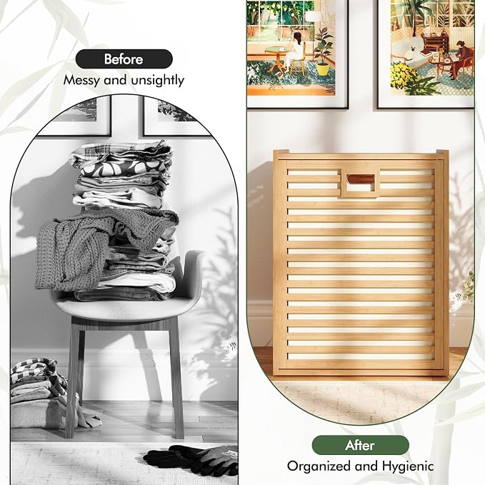 Giantex Tilt Out Laundry Hamper, Bamboo Laundry Storage Cabinet - Image 8