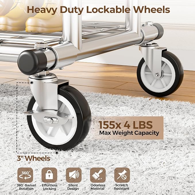 HYSEYY Heavy Duty Clothes Rack, Rolling Clothing Rack - Image 4