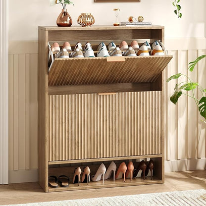 Hootata 31.5''W Oak Shoe Storage Cabinet by Hootata
