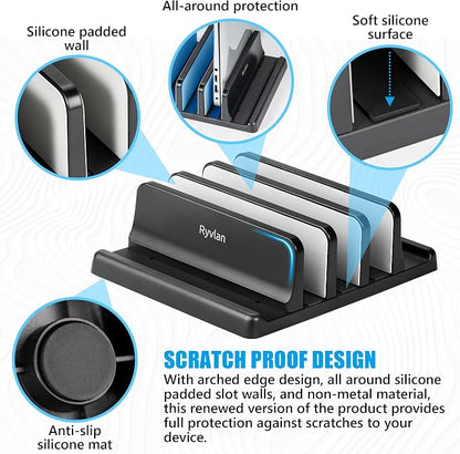 Ryvlan Vertical Laptop Stand, 3 Slot Adjustable Laptop Storage Rack and Desk - Image 5