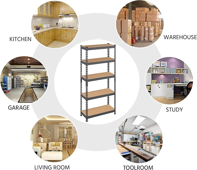 Topeakmart 2 PCS 5-Tier Utility Shelves, Metal Storage Shelves Garage Shelving - Image 7