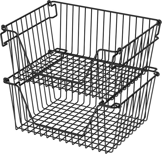 Stackable Wire Metal Baskets Sturdy Cabinet Organizer Wire Pantry Freezer Bin by blitzlabs