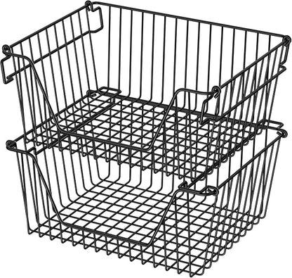 Stackable Wire Metal Baskets Sturdy Cabinet Organizer Wire Pantry Freezer Bin by blitzlabs