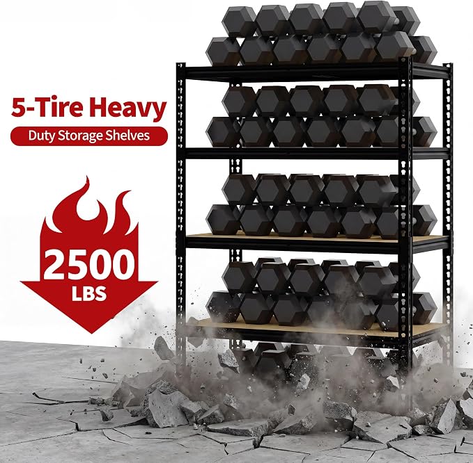 2500 Lbs Heavy Duty Garage Storage Shelves, 5-Tier Adjustable Metal Shelving - Image 4