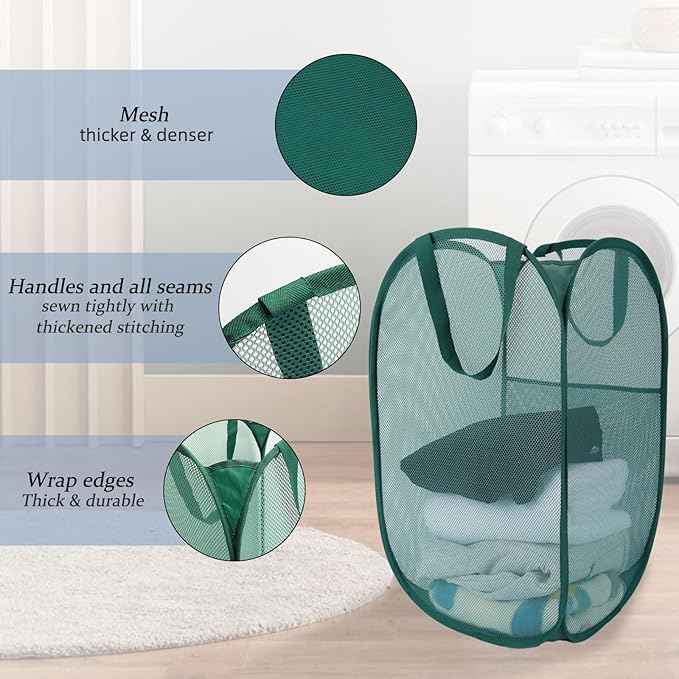 Upgraded 100L Extra Large Collapsible Laundry Baskets, 2 Pack XL Mesh Pop Up - Image 3