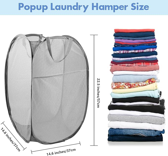 DUCOO Pop Up Laundry Hamper, 70L Collapsible Mesh Laundry Basket - Image 2