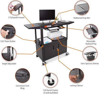 Line Leader Large AV Cart with Locking Cabinet & Drop Leaves, Rolling Height - Image 5