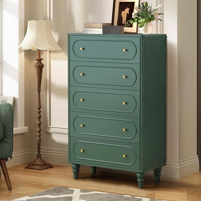 5 Drawer Fluted Dresser for Bedroom, Mid Century Modern Chest of Drawers - Image 6