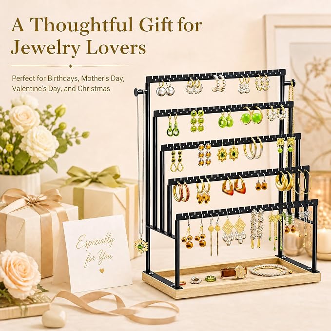 Large 5 Tier Earring Organizer and Holder, jewelry holder stand, clean white - Image 7