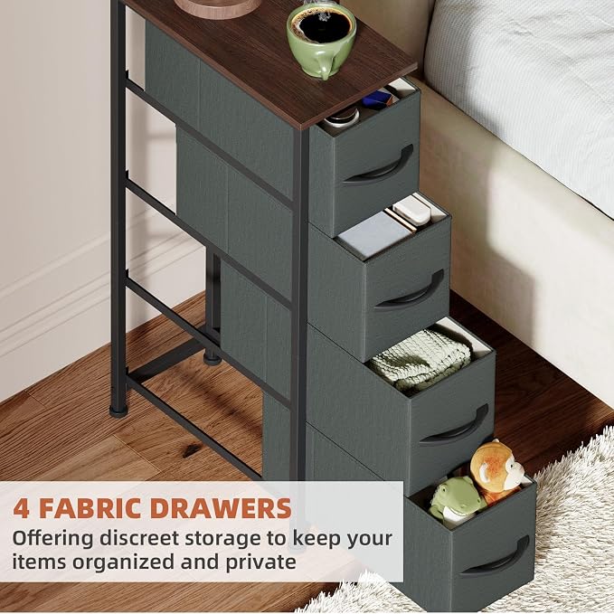 Somdot Narrow Dresser for Bedroom, 4 Drawer Storage Cabinet, Charcoal Grey | - Image 4