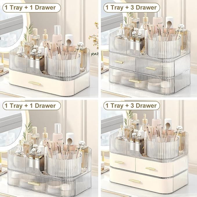 DASITON Makeup Organizer with Drawers and Rotating Makeup Brush Holder - Image 5