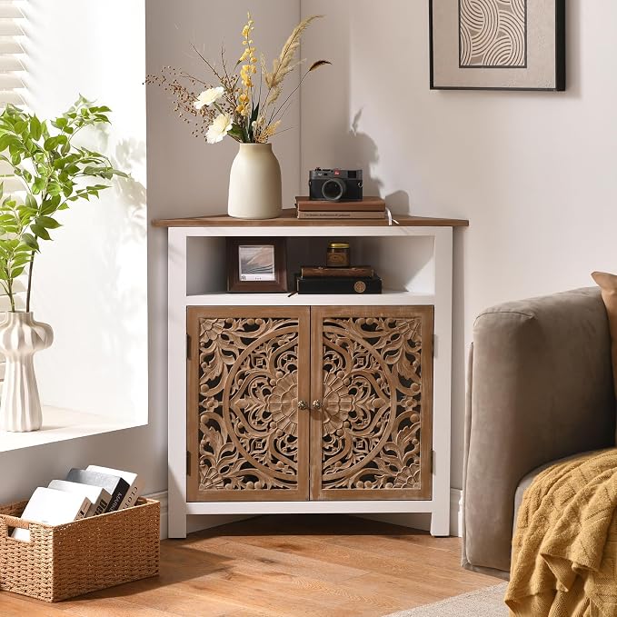Boho Corner Cabinet, Narrow Organizer by Ahokua