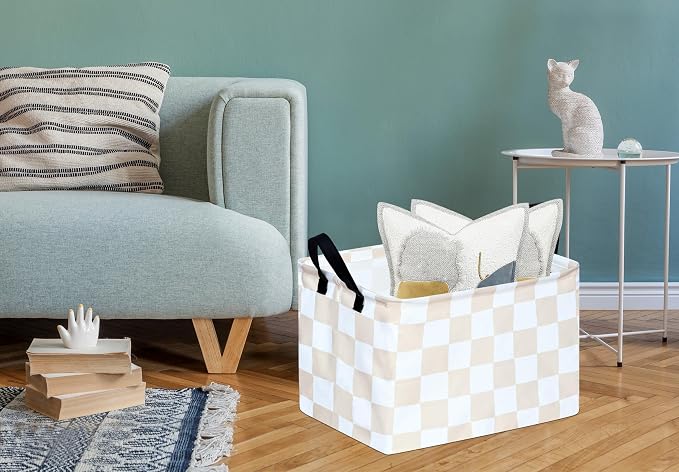 MAIZMZ Beige Check Storage Basket Baby Toys Organizer Bins Decorative Gifts - Image 2