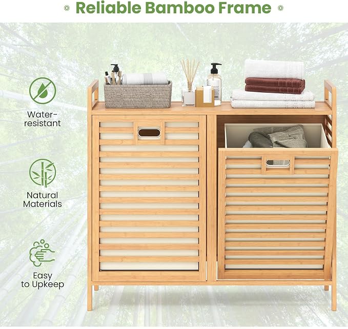Giantex Tilt Out Laundry Hamper, 20 Gal Bamboo Laundry Storage Cabinet - Image 9