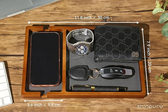 Shinpuru Wooden Valet Tray for Men, Nightstand Organizer - Image 2