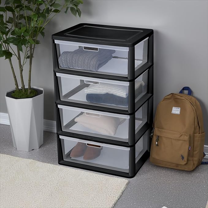 Wide 4 Drawer Tower Plastic Storage Organizer - Image 2