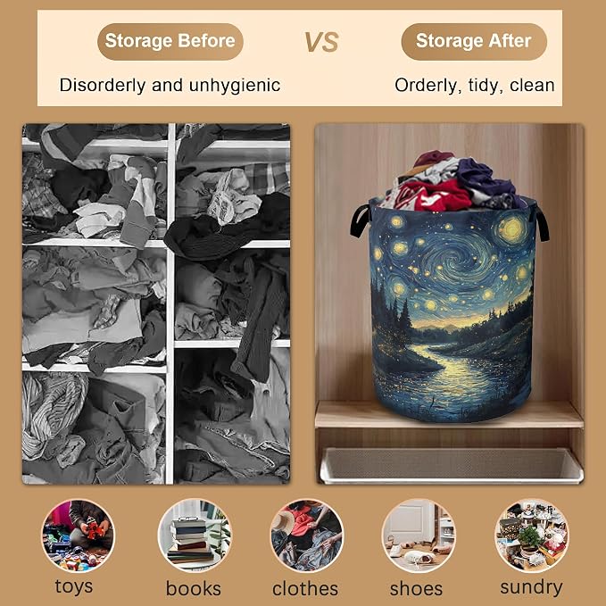 Night Sky Laundry Hamper, Collapsible Laundry Baskets, Stream Fireflies Dirty - Image 5
