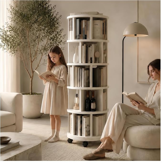 Solid Wood Rotating Round Bookshelf Towers by Unknown