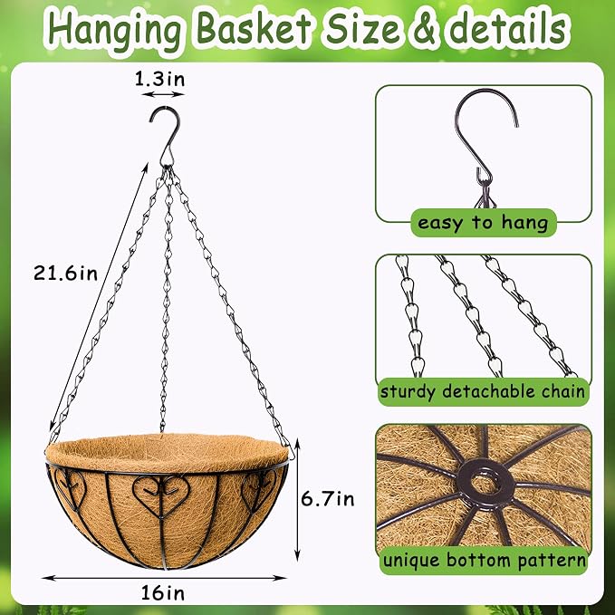 4pcs 16 inch Metal Hanging Baskets Round Wire Plant Stand - Image 4