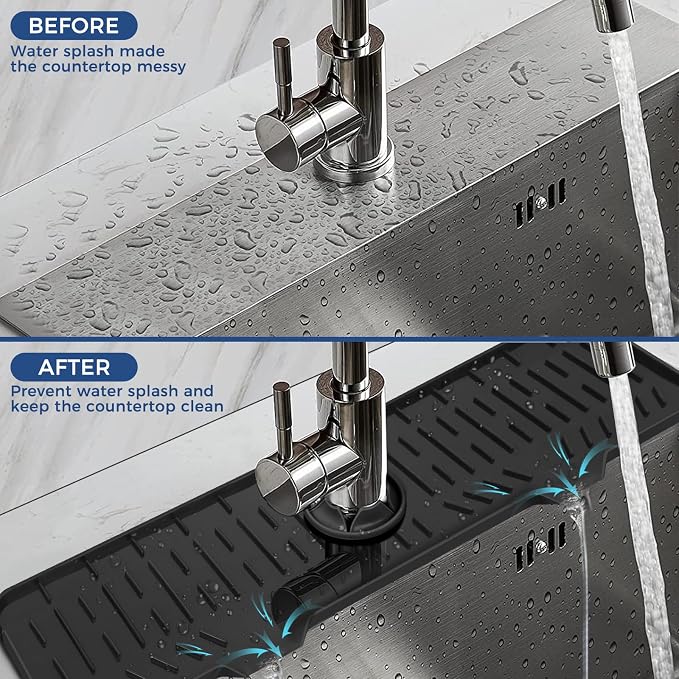 24" Splash Guard Plus Size Silicone Sink Faucet Drying Mat Handle Drip Catcher - Image 7