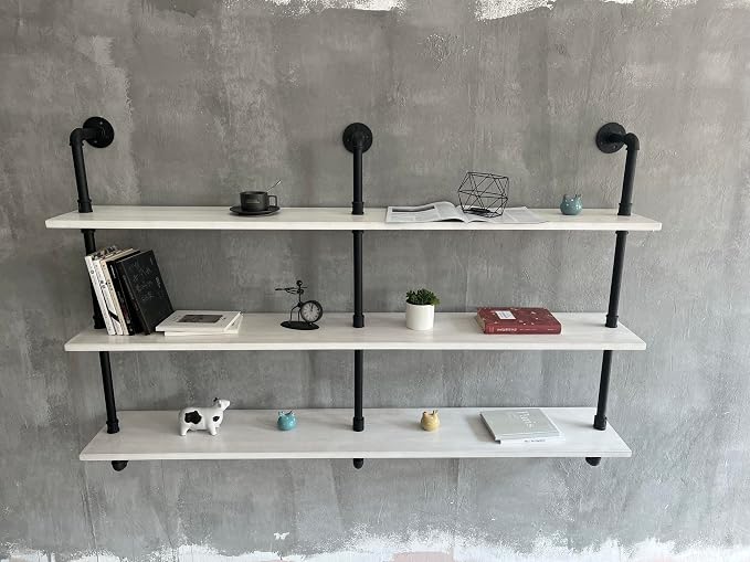 HDDFER Industrial Pipe Shelving Rustic White Pipe Wall Shelves Industrial - Image 6