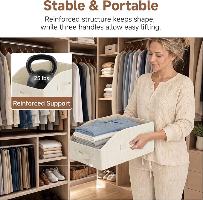 StorageWorks Closet Baskets for Organizing, Trapezoid Storage Bins, Linen - Image 2
