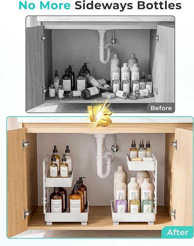 EVERIE Height Adjustable 2 Tier Metal Pull Out Slide Shelf Organizer - Image 2
