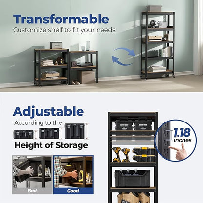 HOMEDANT House 5-Tier Metal Rolling Cart Shelf Rack Casters Heavy Duty - Image 12