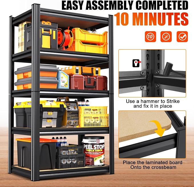 Garage Shelving Heavy Duty 5-Tier Storage Shelves, Adjustable Shelving Unit - Image 6