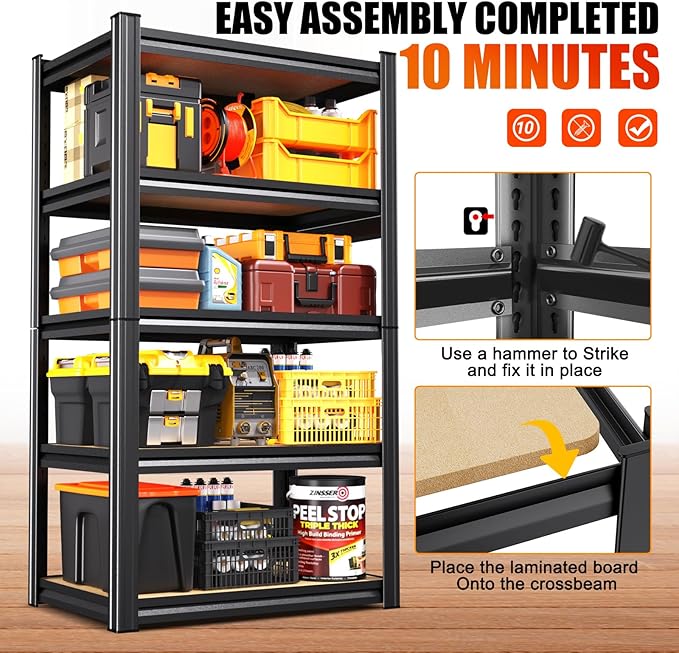 4 Pack Garage Shelving Heavy Duty 5-Tier Storage Shelves, Adjustable Shelving - Image 6