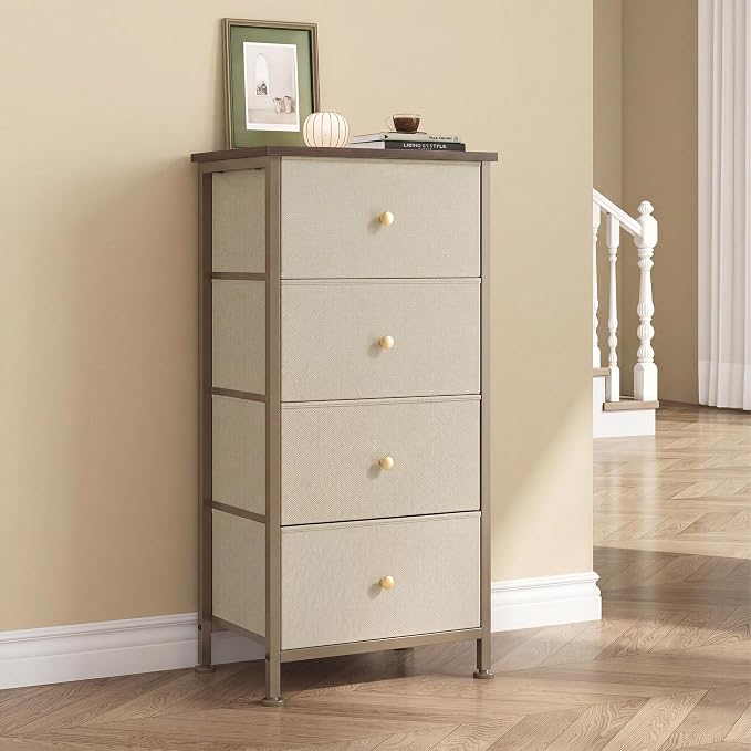 DUMOS Nightstand with 4 Drawers Bedside Table with Removable Fabric Bins Sturdy by DumosLifestyle