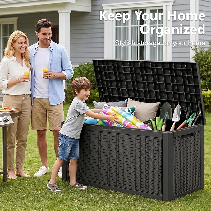 140 Gallon Outdoor Storage Box, Large Resin Deck Box, Waterproof Lockable - Image 6