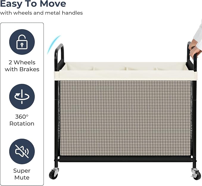 STO STO Laundry Hamper 4 Section, 140L Rolling Laundry Sorter Cart - Image 7