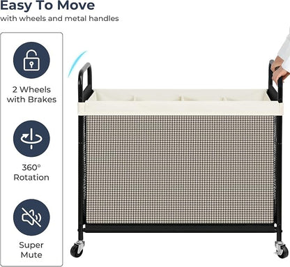 STO STO Laundry Hamper 4 Section, 140L Rolling Laundry Sorter Cart - Image 7