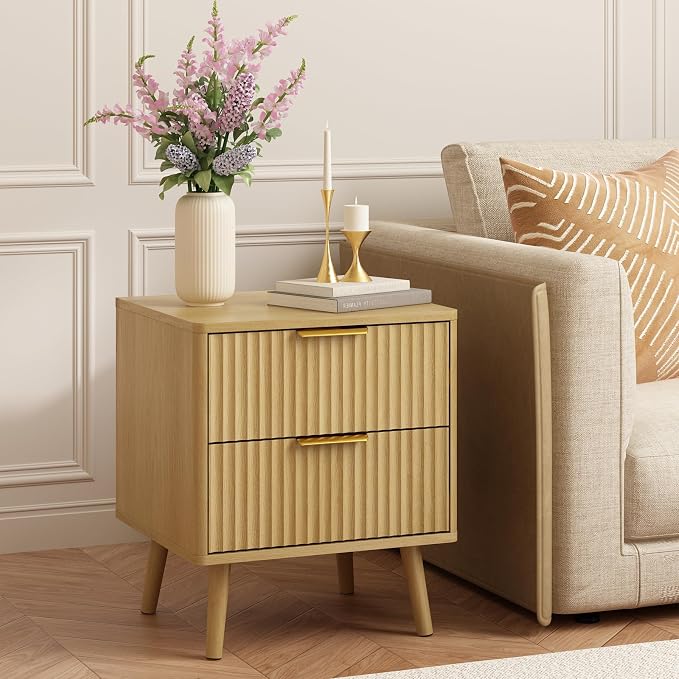 CARPETNAL Fluted Nightstand Set of 2, Oak Bedside Table - Image 8