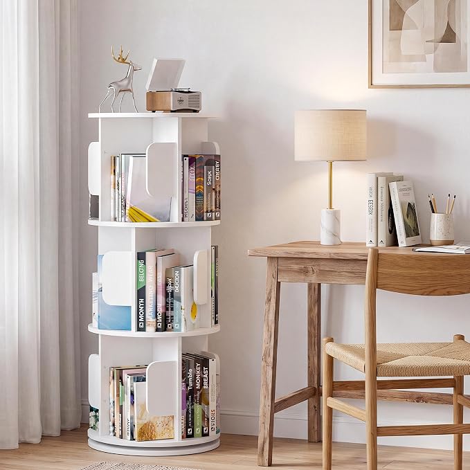 3-Tier 360° Rotating Bookshelf, Round Floor Standing Bookcase - Image 9