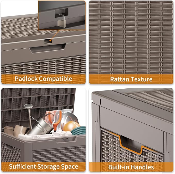 DRATO 36 Gallon Outdoor Storage Box Waterproof, Lockable Resin Deck Box - Image 5