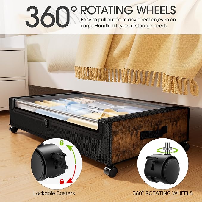 Yecaye Under Bed Storage with Wheels, 4 Pack Under Bed Storage Containers - Image 4