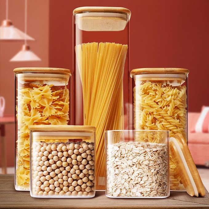 Square Glass Jars with Bamboo Lids, Glass Canisters with Airtight Lids - Image 7