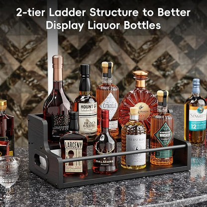 KLM Liquor Bottle Display Shelf, Coffee Syrup Rack Organizer, 2 Step Countertop - Image 4