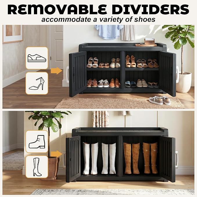 ROJIK Shoe Bench Waterproof UV-Resistant, 2-Tier Storage Cabinet - Image 4