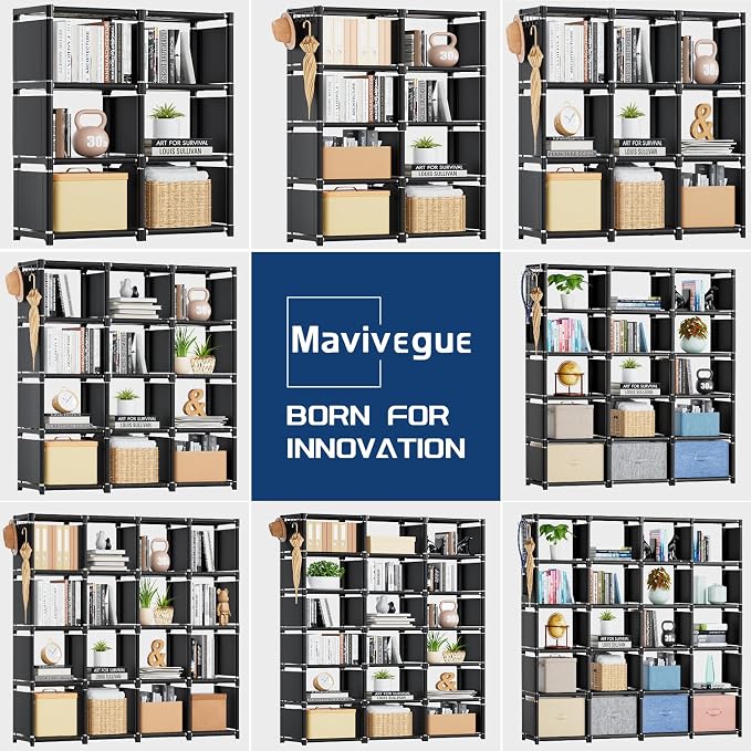 Mavivegue Bookshelf, 16 Cube Storage Organizer, Book Shelf Organizer, Tall - Image 7